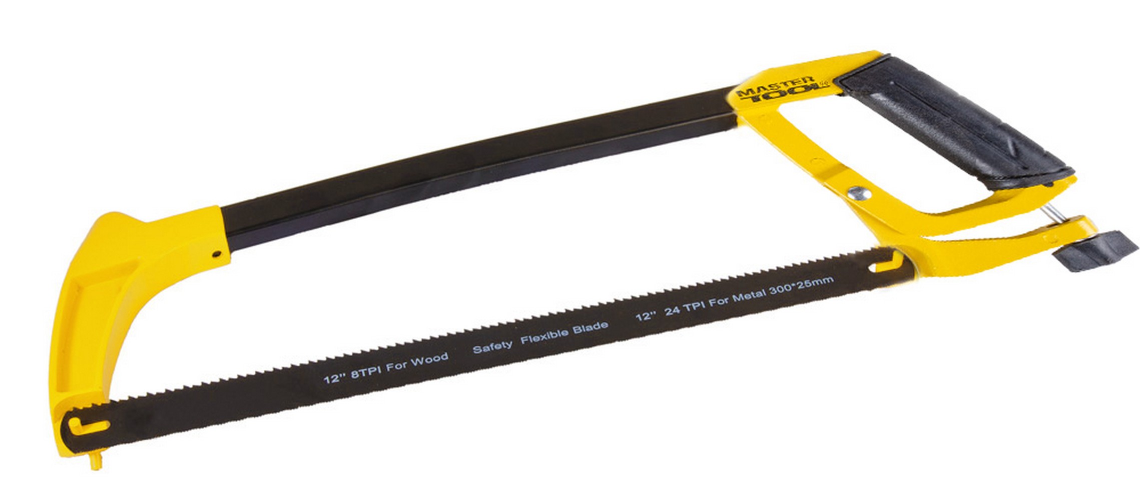 Ножівка по металу MASTERTOOL 300 мм алюмінієва рукоять кут нахилу полотна 45-90° flex полотно 25 мм 8/24TPI 14-2136 view 1