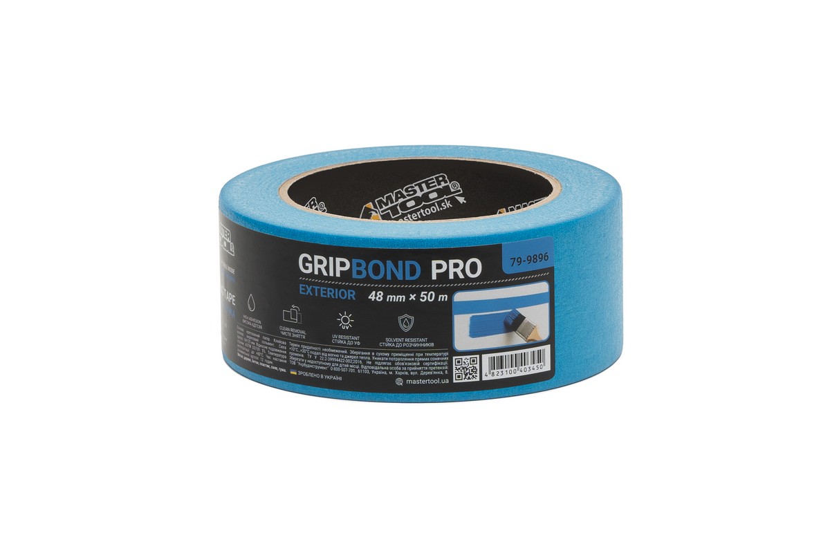 Стрічка малярна для фасадних робіт MASTERTOOL GripBond Pro Exterior 48 мм×50 м синя 79-9896 view 1