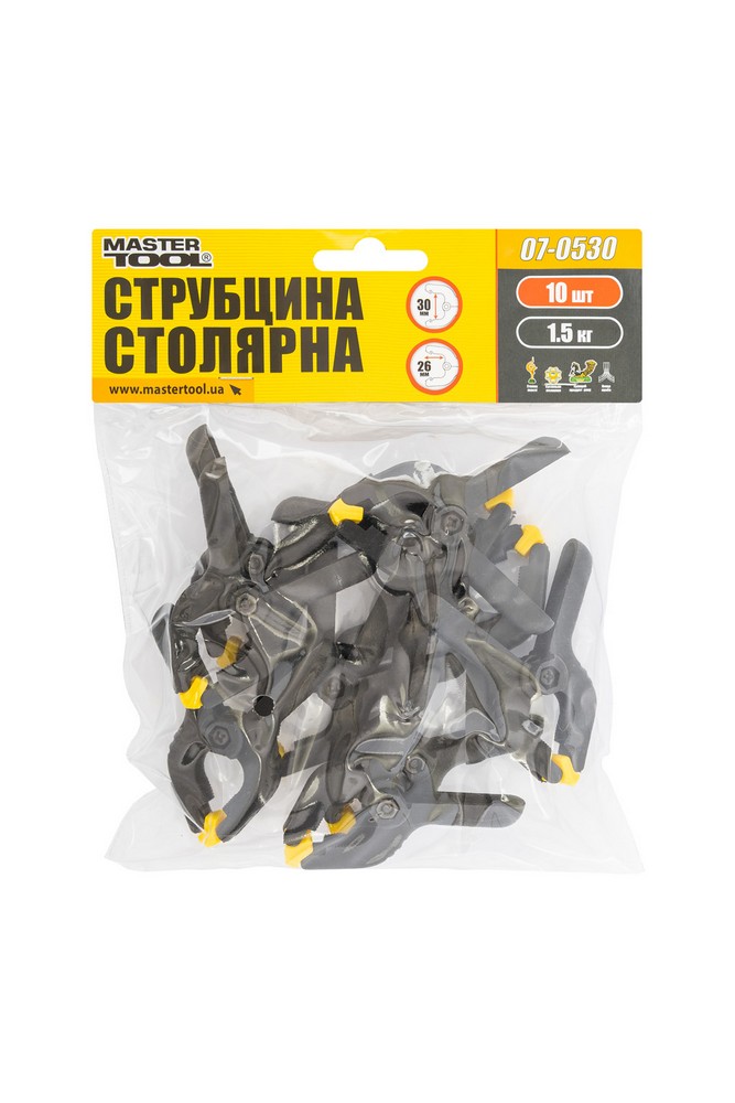 Струбцина столярна MASTERTOOL A-Type пружинна 60 мм захват 30 мм набір 10 шт 07-0530 view 3
