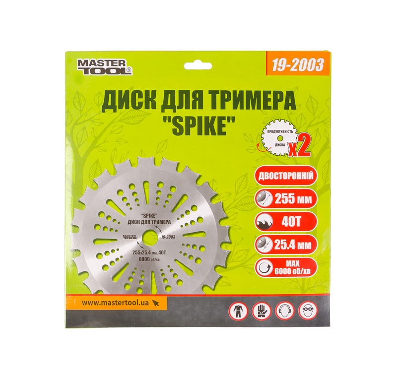 Диск для тримера MASTERTOOL SPIKE 255×25.4×40Т з твердосплавними напайками, двосторонній 19-2003 view 2