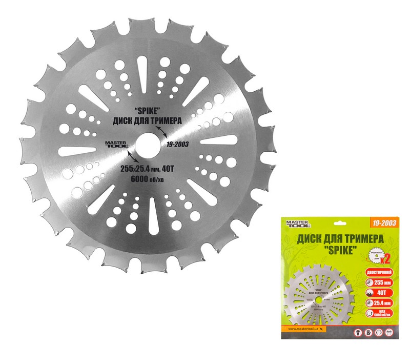 Диск для тримера MASTERTOOL SPIKE 255×25.4×40Т з твердосплавними напайками, двосторонній 19-2003 view 1