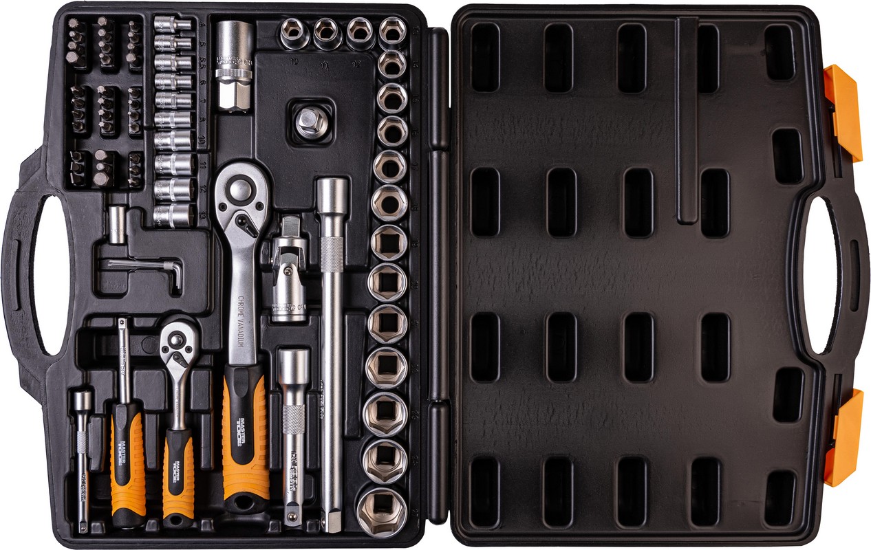 Набір інструментів MASTERTOOL PROFI ¼"&½" 72 шт 4-13 мм 10-27 мм CrV50BV30 протиударний кейс 78-5072-PF view 2