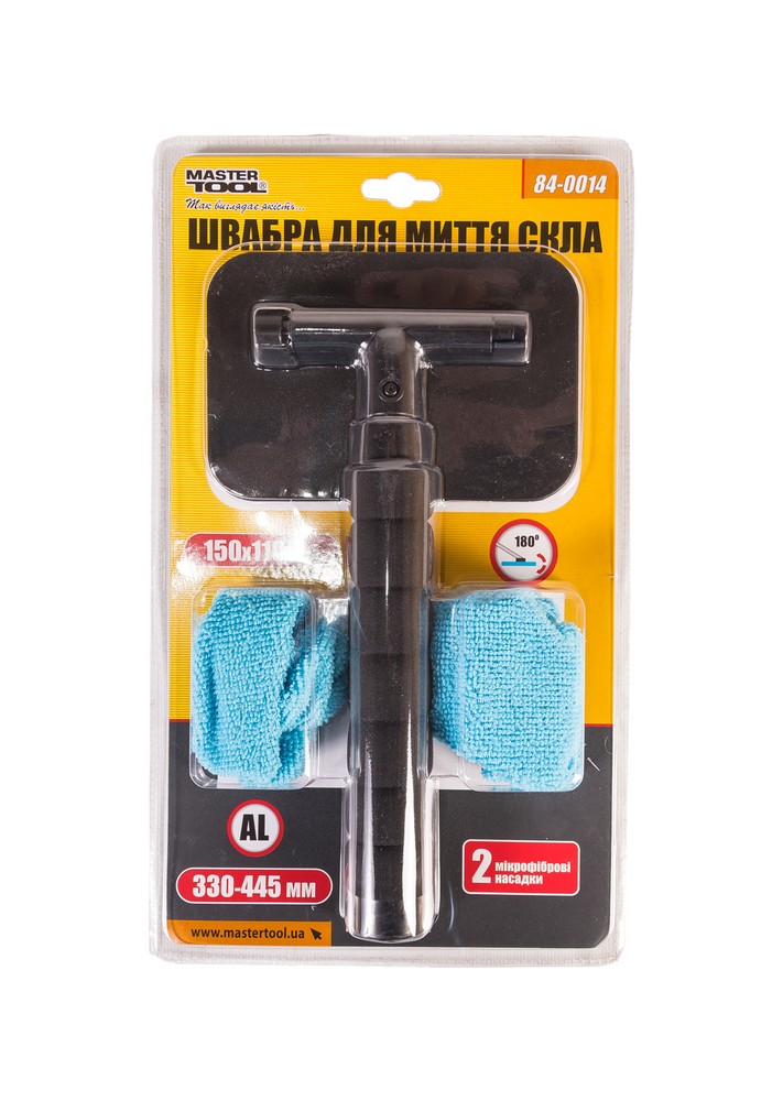 Швабра для миття скла автомобільна MASTERTOOL 110х150 мм з телескопічною ручкою 330-445 мм насадка мікрофібра 84-0014 view 4