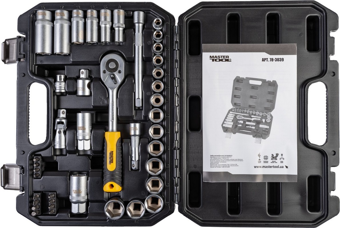 Набір інструментів MASTERTOOL ⅜" 39 шт 8-22 мм CrV кейс з металевими замками 78-3039 view 3