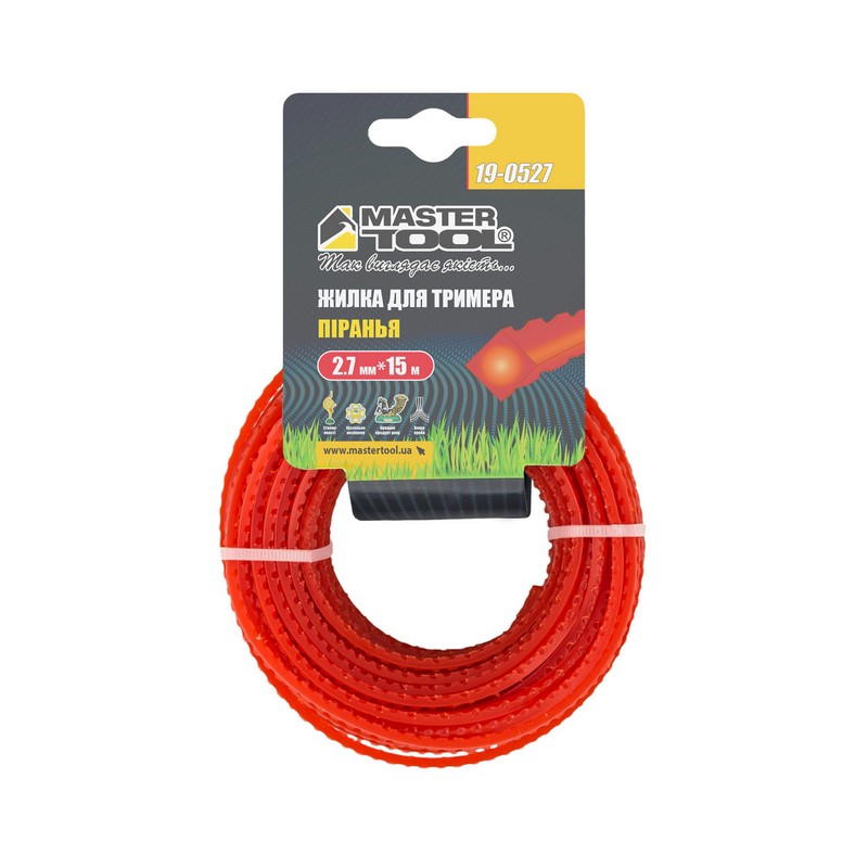 Жилка для тріммера MASTERTOOL PIRANHA 2.7 мм × 15 м зубчастий квадрат 19-0527 view 2
