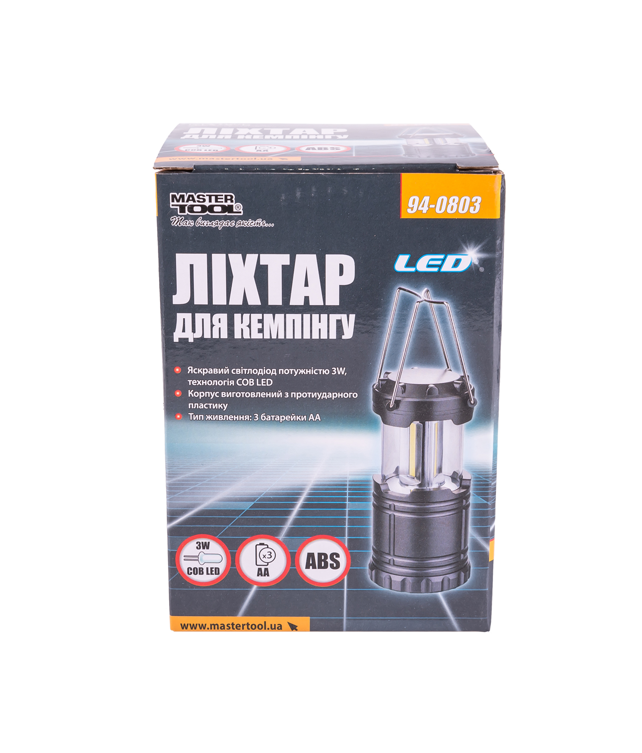 Ліхтар розсувний для кемпінгу MASTERTOOL 180х86 мм COB LED 3xAA ABS 94-0803 view 5