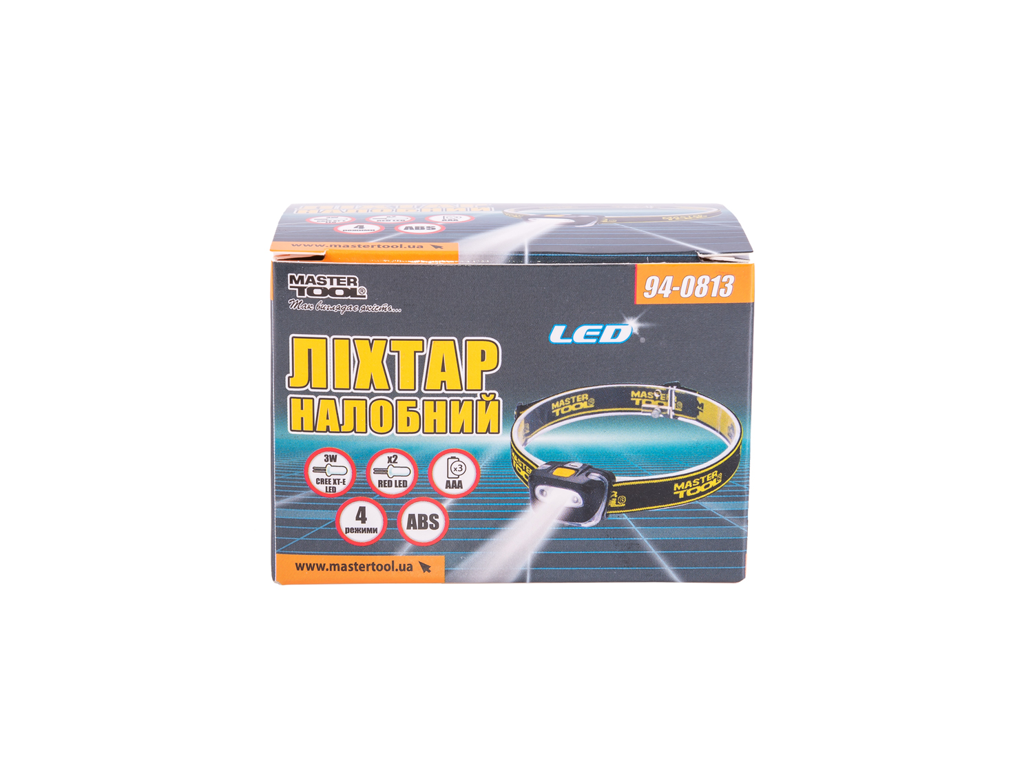 Ліхтар налобний MASTERTOOL 4 режими 55х35х40 мм CREE XT-E WHITE LED+2xRED LED 3xAAA ABS 94-0813 view 2