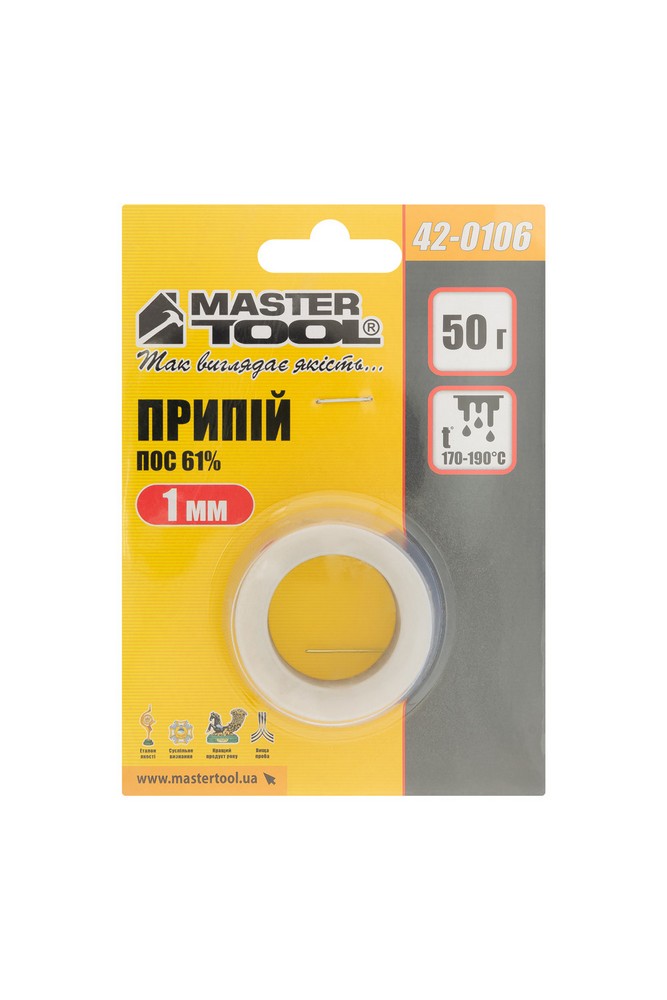 Припій для паяння MASTERTOOL ПОС 61% Ø 1 мм 50 г котушка 42-0106 view 3