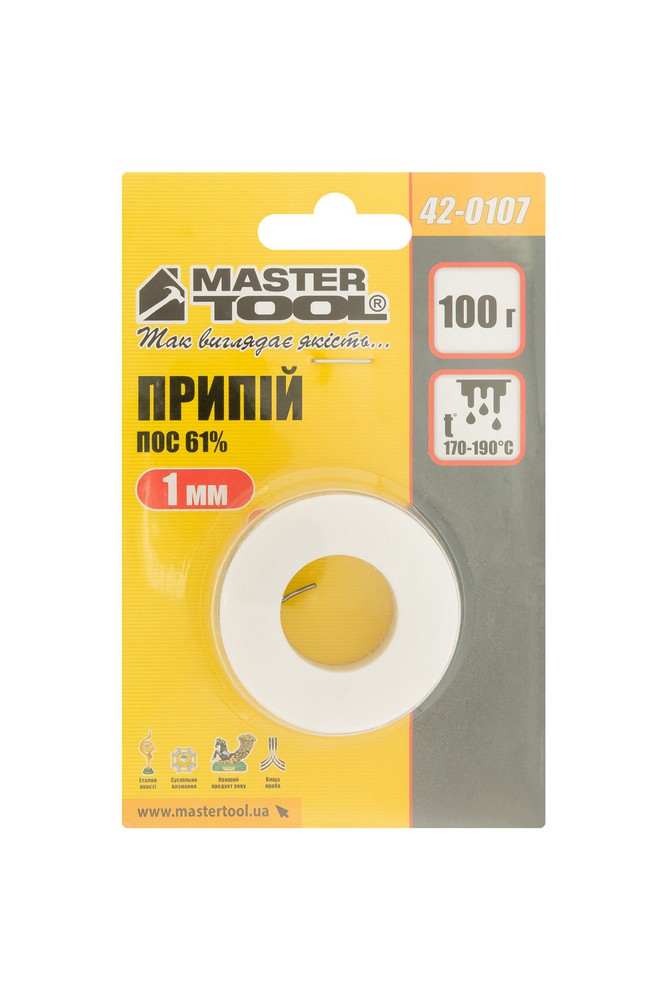 Припій для паяння MASTERTOOL ПОС 61% Ø 1 мм 100 г котушка 42-0107 view 3