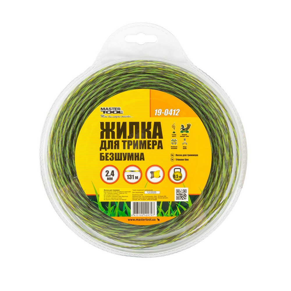 Жилка для тримера безшумна MASTERTOOL SPIRAL SQUARE 2.4 мм × 131 м двоколірна 19-0412 view 2