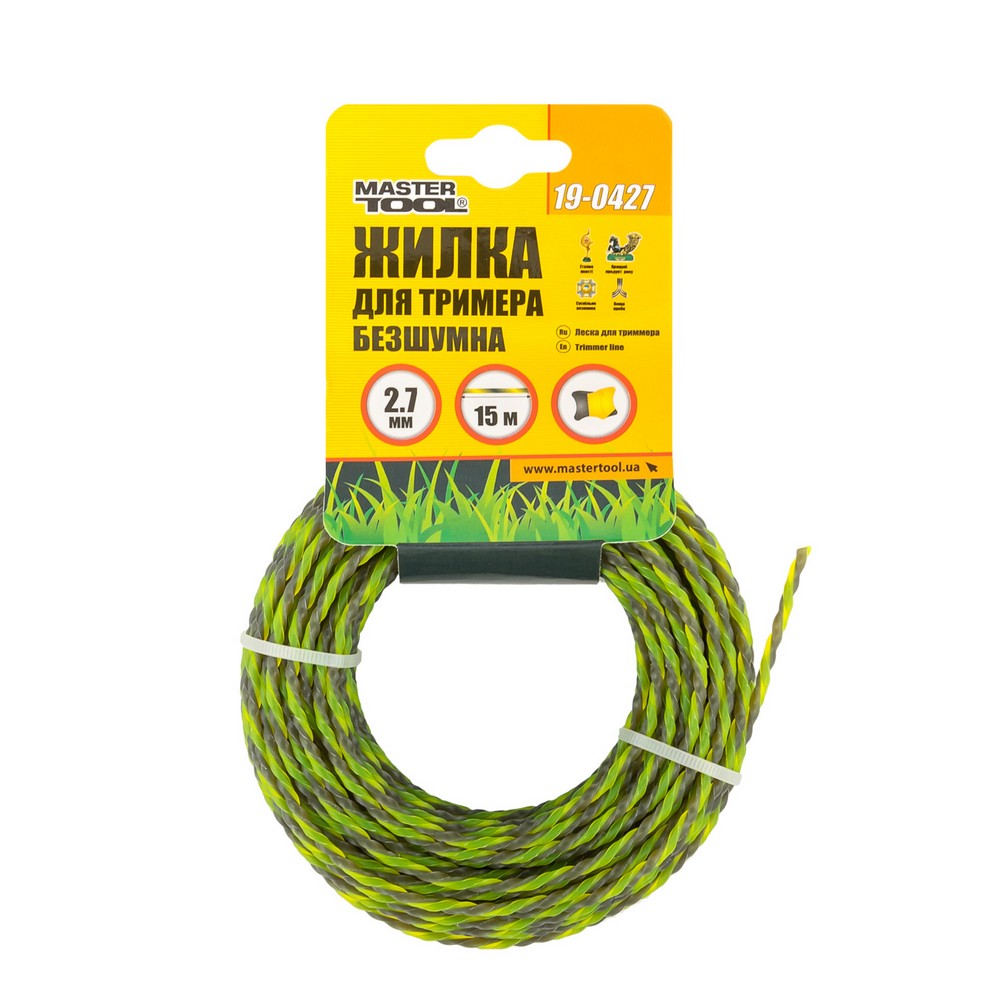 Жилка для тримера безшумна MASTERTOOL SPIRAL SQUARE 2.7 мм × 15 м двоколірна 19-0427 view 2