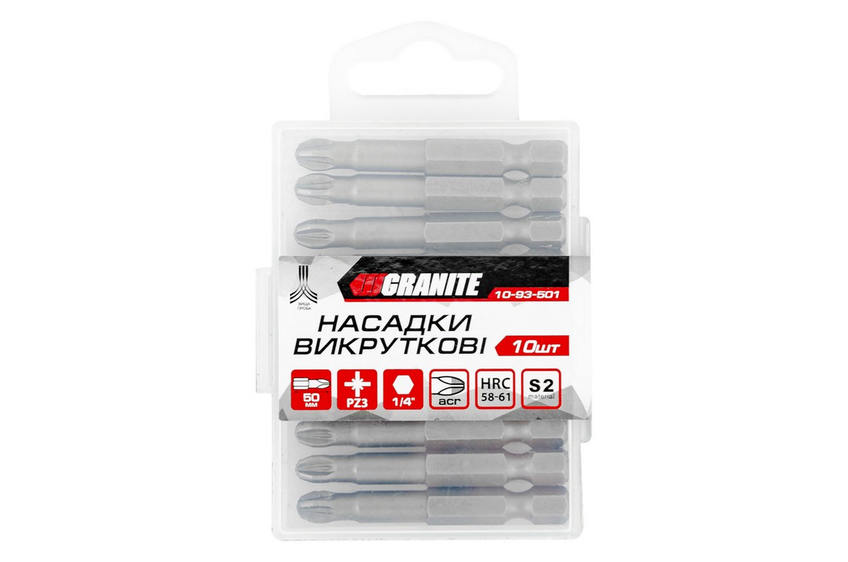 Насадка викруткова GRANITE PZ3 50 мм ¼" S2 набір 10 шт 10-93-501 view 2