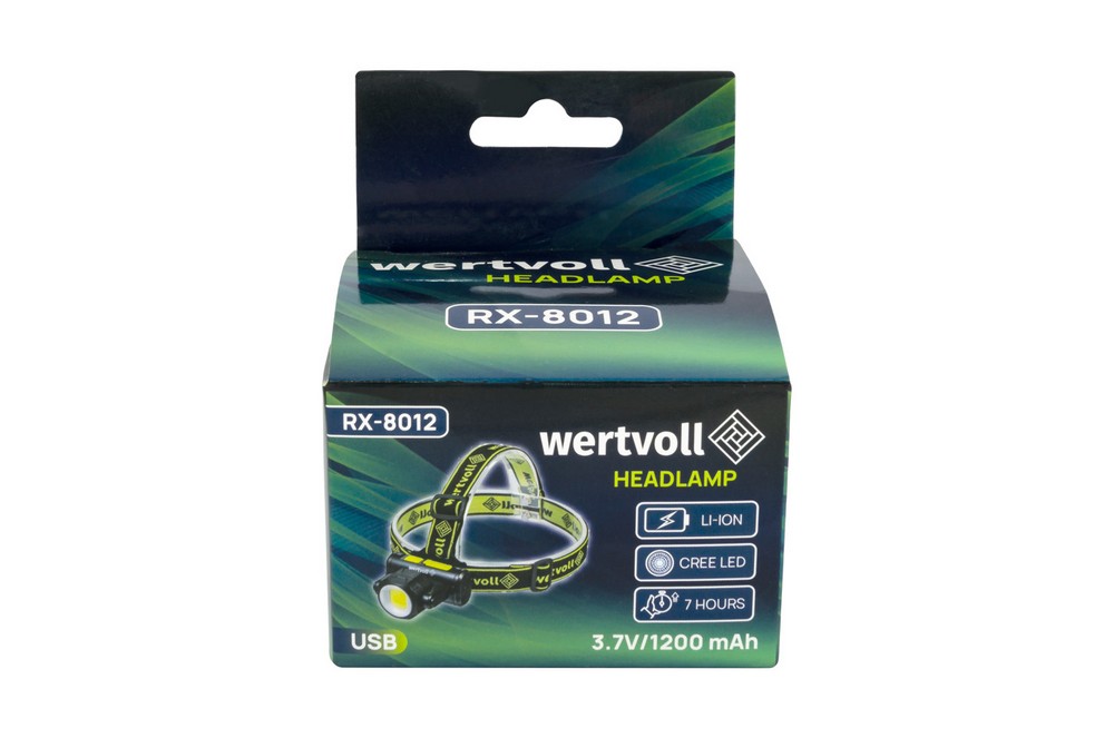 Ліхтар налобний двосторонній WERTVOLL 4 режими СREE LED/COB LED IP44 Li-ion 1200 mAh/t 8000 K/130 lum ABS 75х79х38 мм RX-8012 view 9