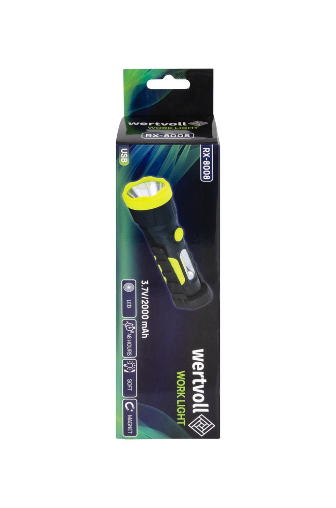 Ліхтар магнітний WERTVOLL LED/COB LED регулятор світла IP44 Li-ion 2000 mAh/t 7000 K/280 lum ABS 212х54 мм RX-8008 view 7