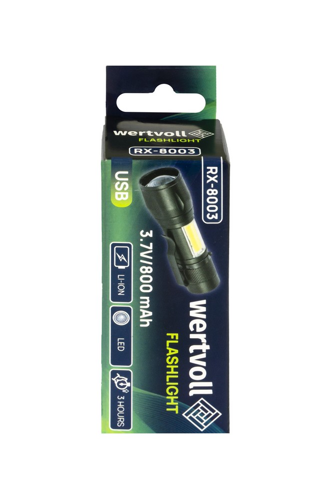 Ліхтар з регулюванням фокусу WERTVOLL 3 режими LED/COB LED Li-ion 800 mAh/t 8000 K/100 lum AL 91х26 мм RX-8003 view 7