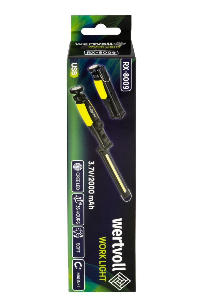 Ліхтар інспекційний магнітний складаний WERTVOLL CREELED/COBLED IP44 Li-ion 2000 mAh/t 7000 K/450 lum ABS 410х34х38 мм RX-8009 view 9