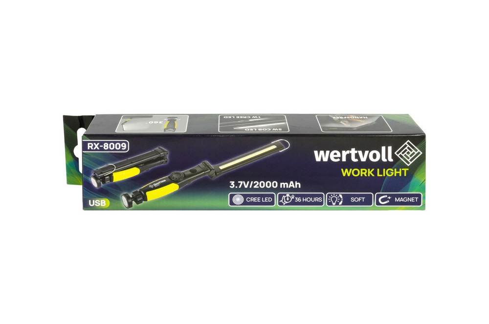 Ліхтар інспекційний магнітний складаний WERTVOLL CREELED/COBLED IP44 Li-ion 2000 mAh/t 7000 K/450 lum ABS 410х34х38 мм RX-8009 view 10