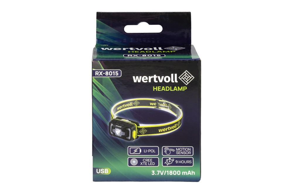 Ліхтар налобний WERTVOLL 6 режимів датчик руху СREE LED/RED LED/COB LED IP65 Li-pol 1800 mAh/t 6500 K/260 lum ABS 70х46х38 мм RX-8015 view 7