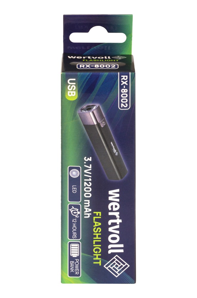Ліхтар WERTVOLL 3 режими LED Li-ion 1200 mAh/t 7000 K/80 lum powerbank ABS 122х25 мм BLACK RX-8002 view 8