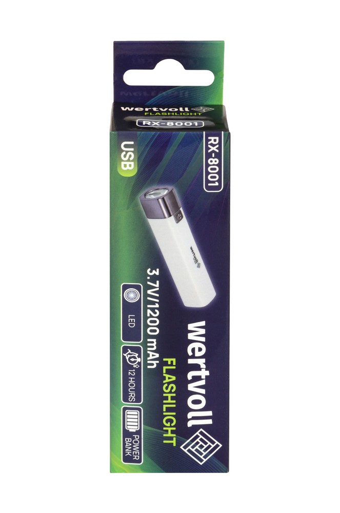 Ліхтар WERTVOLL 3 режими LED Li-ion 1200 mAh/t 7000 K/80 lum powerbank ABS 122х25 мм WHITE RX-8001 view 8