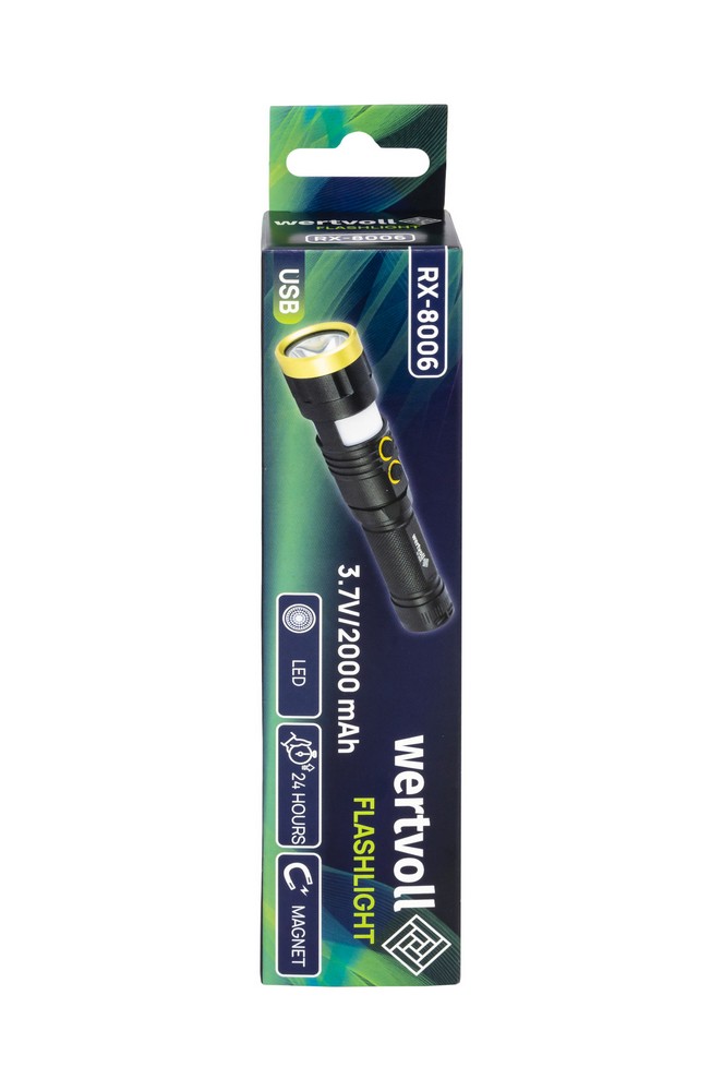 Ліхтар магнітний WERTVOLL 8 режимів LED+WHITE/RED/BLUE IP44 Li-ion 2000 mAh/t 7000 K/300 lum AL 157х32 мм RX-8006 view 6