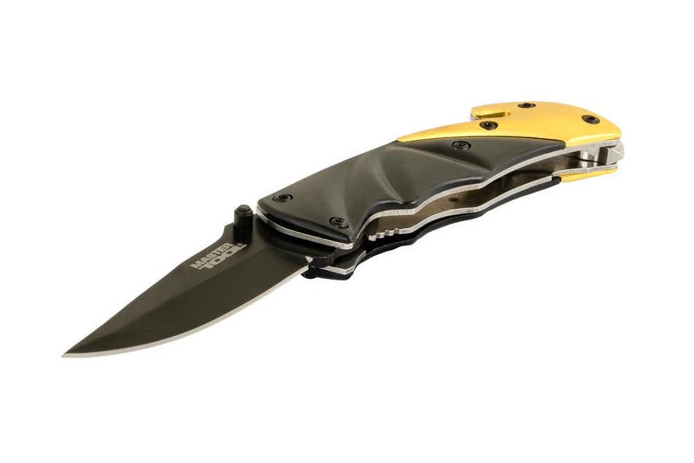 Ніж складаний MASTERTOOL "BULAT" 150х29х17 мм чорне нержавіюче лезо алюмінієва рукоятка стропоріз склобій 79-0121 view 2