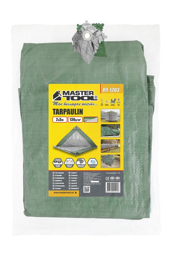 Тент універсальний MASTERTOOL TARPAULIN 2 × 3 м двосторонній 130 г/м² Green/Silver 89-1203 view 4