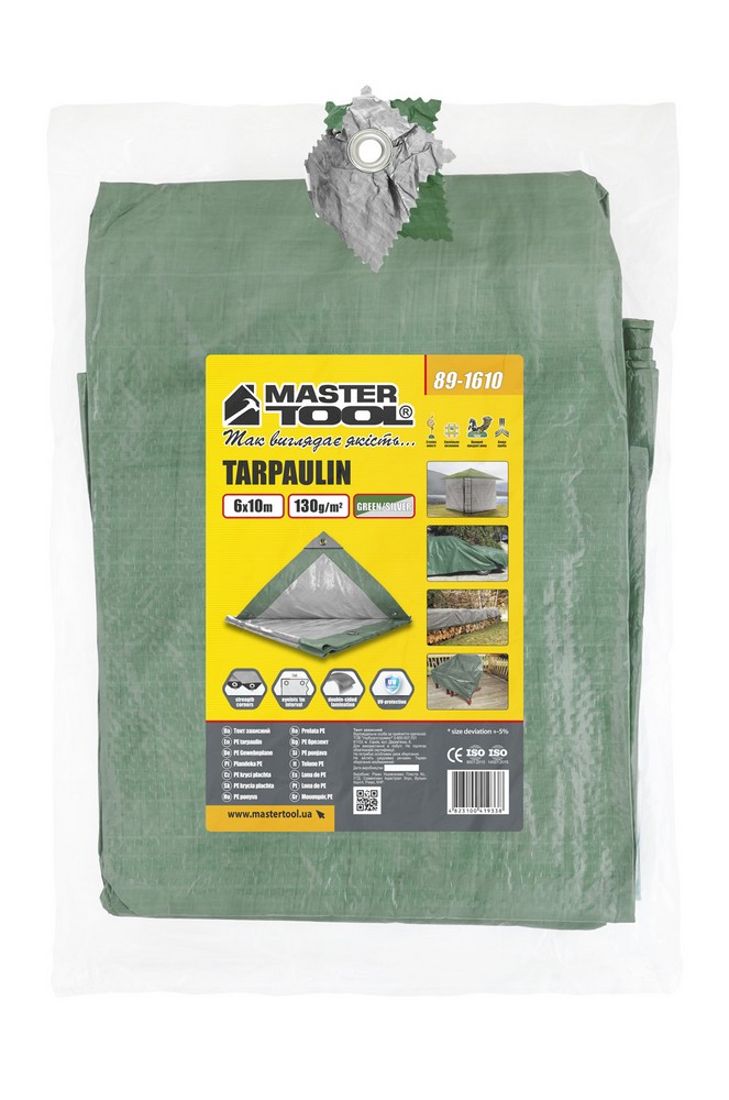 Тент універсальний MASTERTOOL TARPAULIN 6 × 10 м двосторонній 130 г/м² Green/Silver 89-1610 view 4