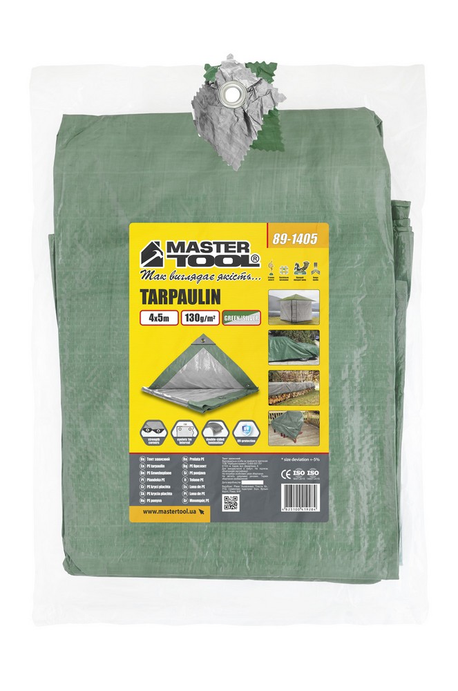 Тент універсальний MASTERTOOL TARPAULIN 4 × 5 м двосторонній 130 г/м² Green/Silver 89-1405 view 4