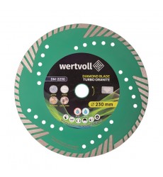Диск алмазний WERTVOLL TURBO GRANITE 230×3 мм 24% висота алмазного шару 8 мм адаптер 22.2-20 мм 6650 об/хв DM-2230