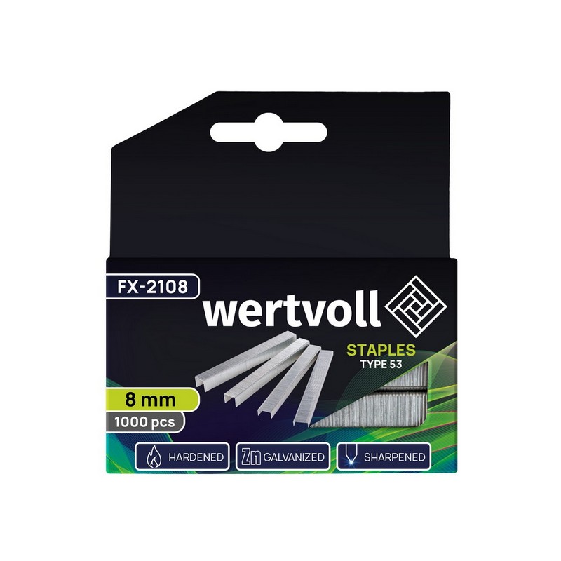 Скоби загартовані WERTVOLL R53 8 мм/11.3х0.75 мм 1000 шт FX-2108 view 2