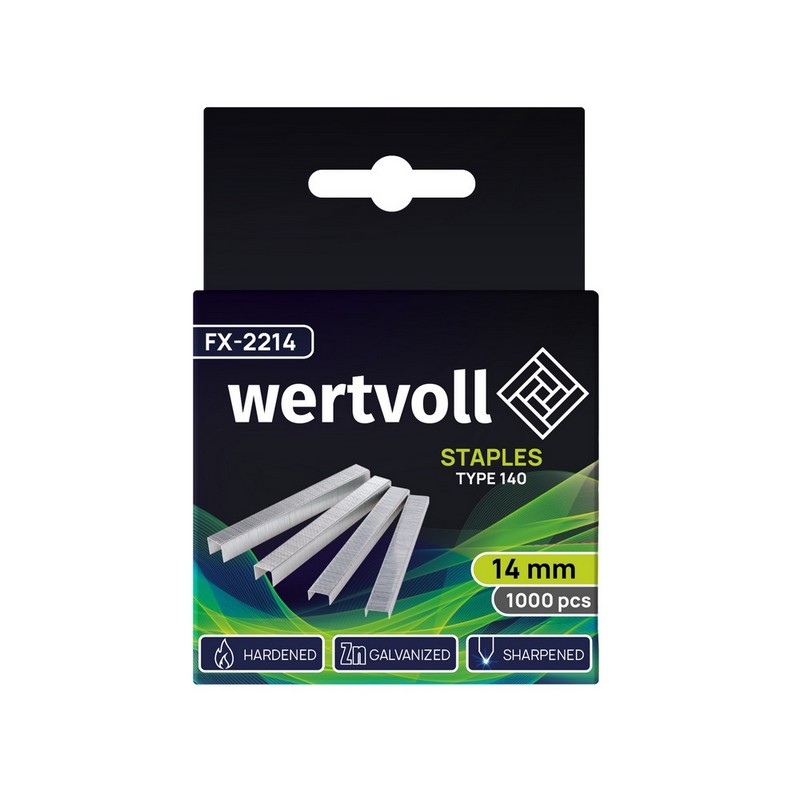 Скоби загартовані WERTVOLL R140 14 мм/10.6х1.25 мм 1000 шт FX-2214 view 2