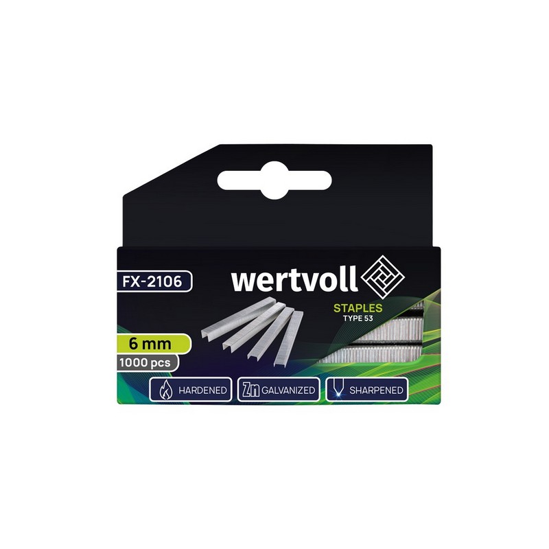 Скоби загартовані WERTVOLL R53 6 мм/11.3х0.75 мм 1000 шт FX-2106 view 2