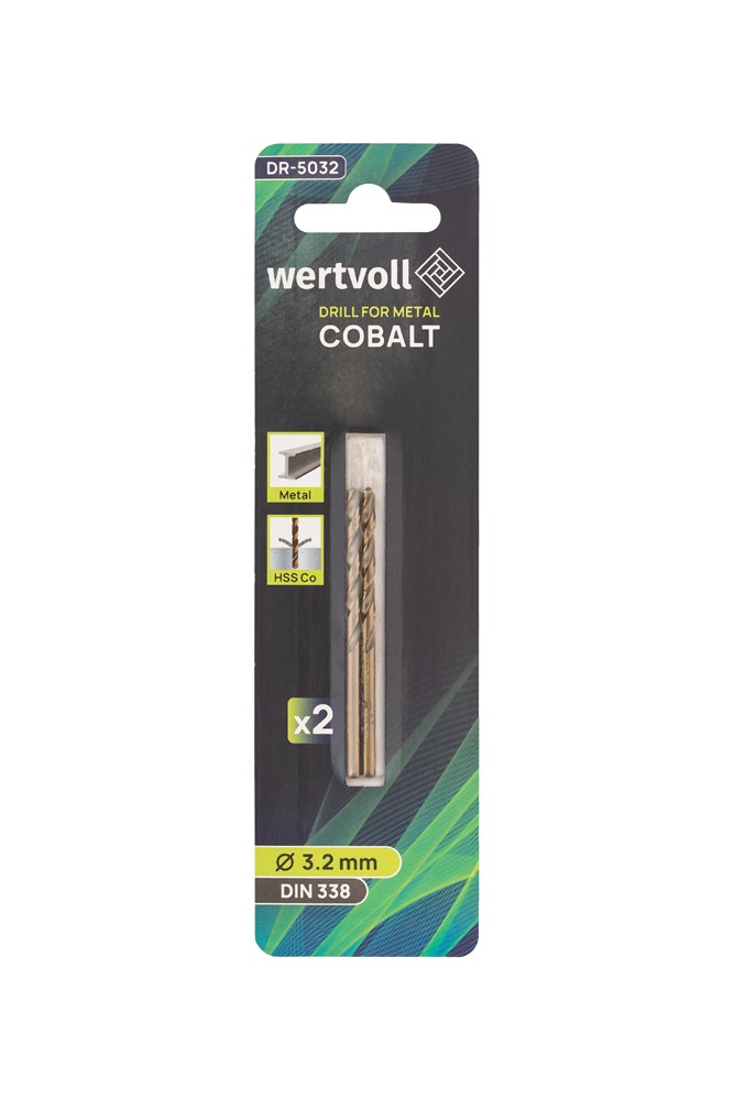 Свердло для металу WERTVOLL COBALT HSS 3.2х65 мм DIN 338 набір 2 шт DR-5032 view 3