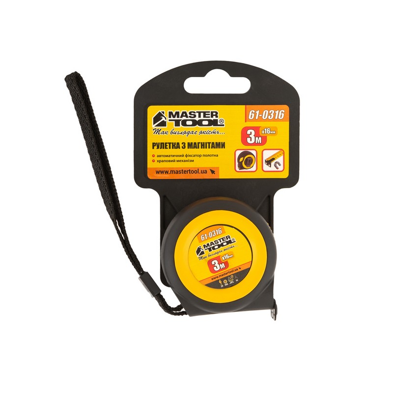Рулетка MASTERTOOL 3 м×16 мм з магнітами автоматичний фіксатор покриття TPR храповий механізм 61-0316 view 4