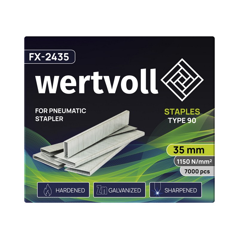 Скоби загартовані для пневмостеплера WERTVOLL тип 90 35 мм/5.8х1.25 мм 7000 шт FX-2435 view 2