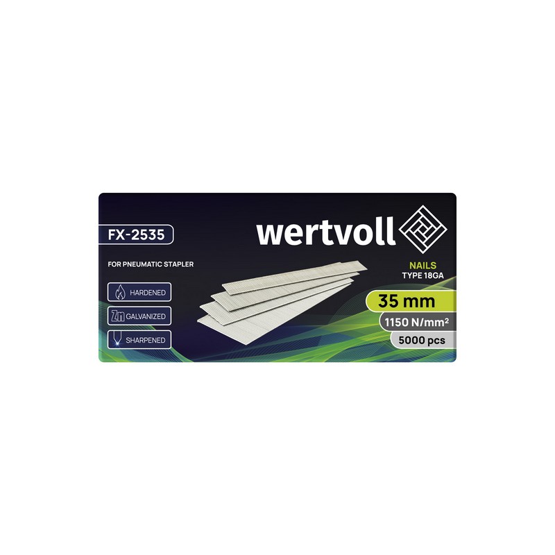 Цвях загартований для пневмостеплера WERTVOLL тип 18GA 35 мм/1.0х1.25 мм 5000 шт FX-2535 view 2