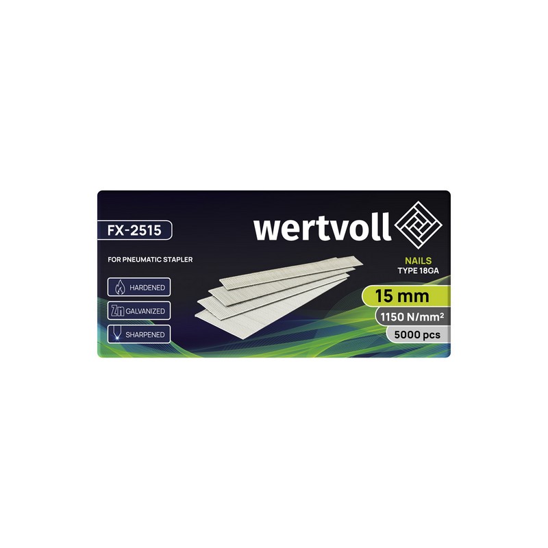 Цвях загартований для пневмостеплера WERTVOLL тип 18GA 15 мм/1.0х1.25 мм 5000 шт FX-2515 view 2