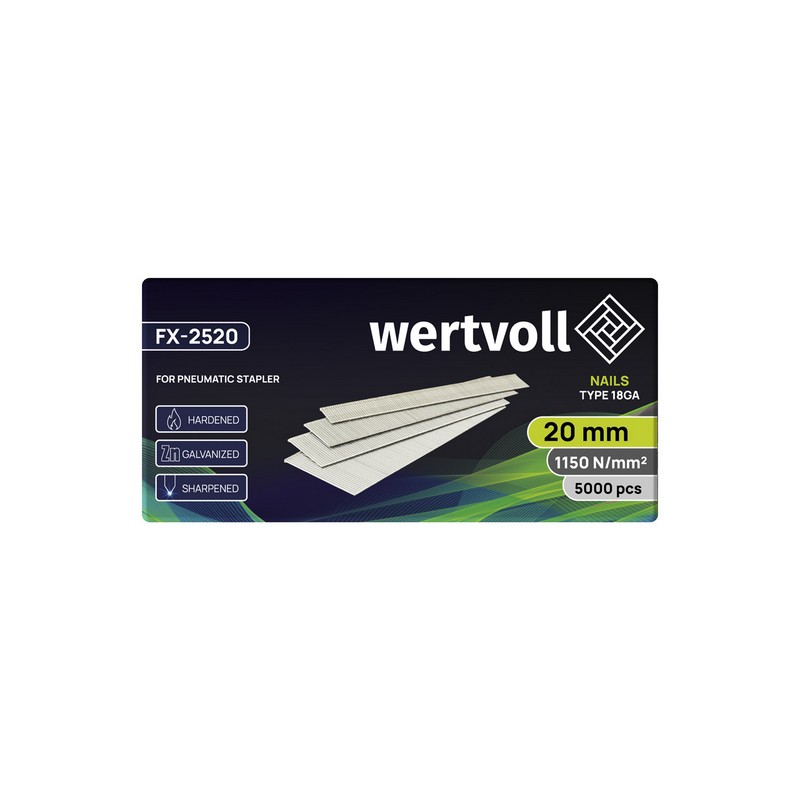 Цвях загартований для пневмостеплера WERTVOLL тип 18GA 20 мм/1.0х1.25 мм 5000 шт FX-2520 view 2