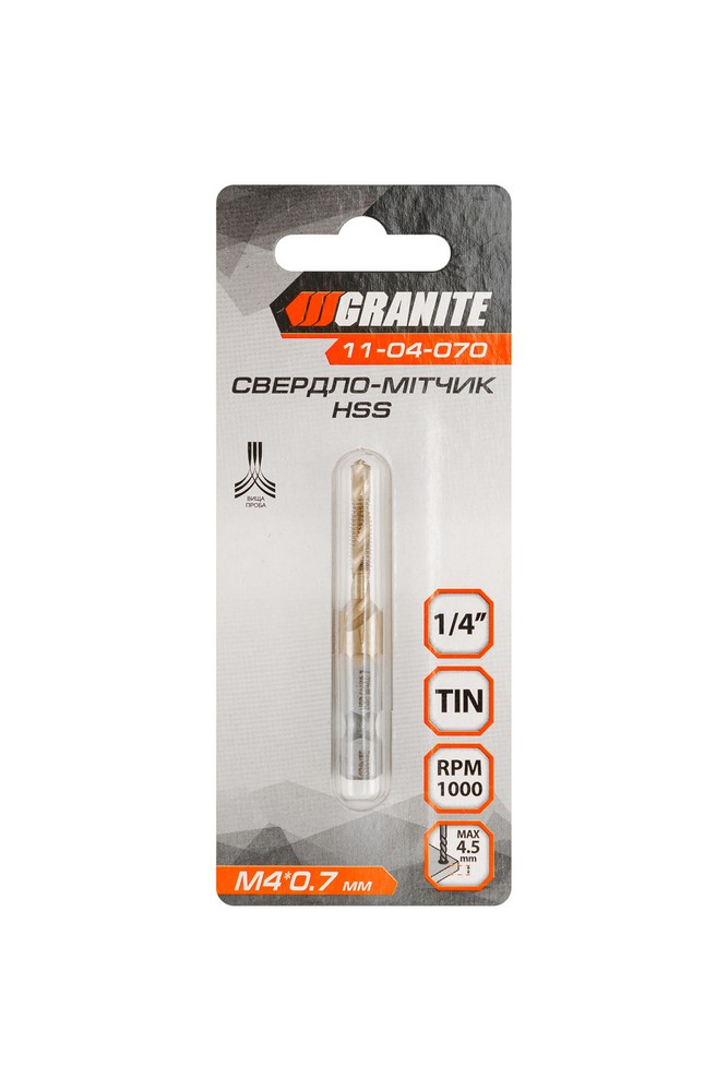 Свердло-мітчик GRANITE HSS M4х0.7 мм DIN338 11-04-070 view 4