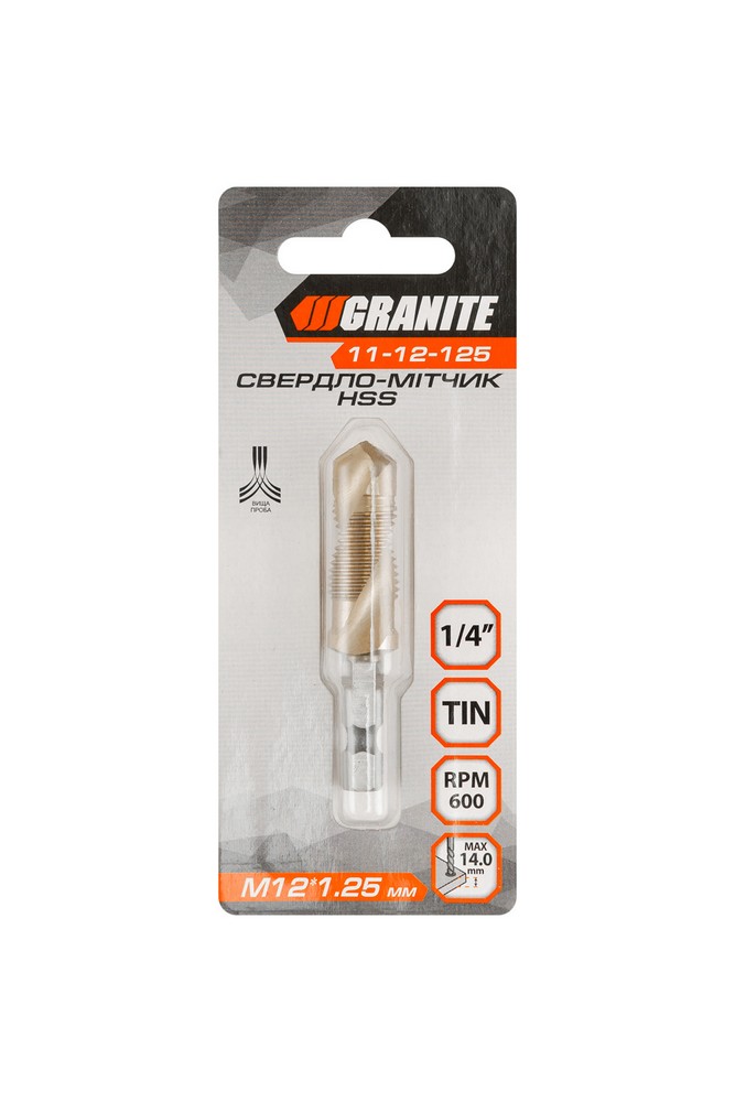 Свердло-мітчик GRANITE HSS M12х1.25 мм DIN338 11-12-125 view 4