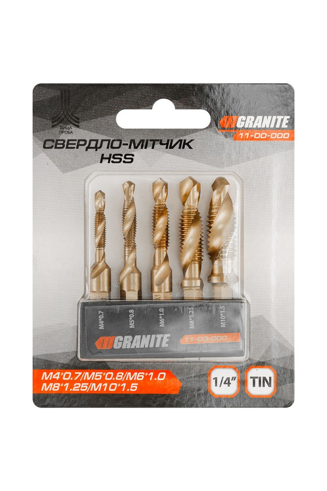Набір свердел-мітчиків GRANITE HSS M4х0.7 мм/ M5х0.8 мм/ M6х1.0 мм/ M8х1.25 мм/ M10х1.5 мм DIN338 11-00-000 view 7