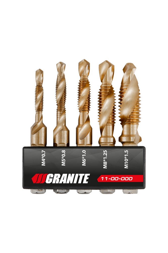 Набір свердел-мітчиків GRANITE HSS M4х0.7 мм/ M5х0.8 мм/ M6х1.0 мм/ M8х1.25 мм/ M10х1.5 мм DIN338 11-00-000 view 1