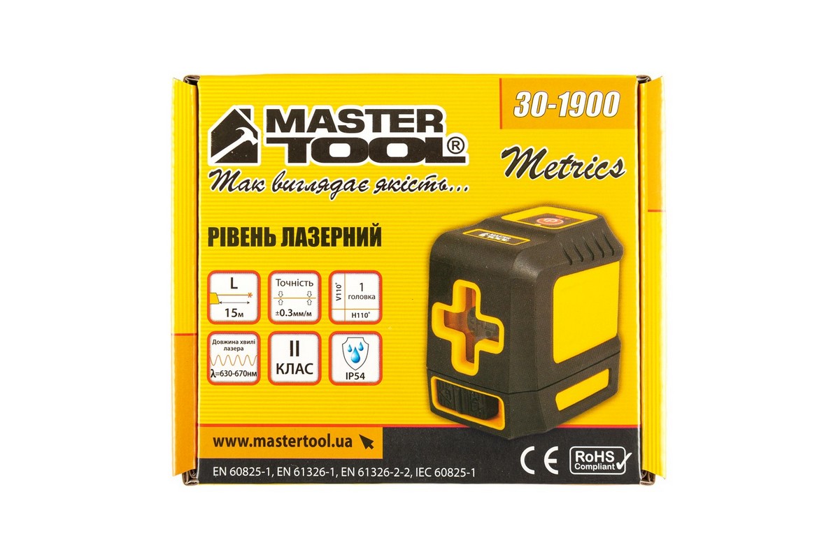 Рівень лазерний MASTERTOOL 15 м ±0.3 мм/м H110°/V110° ±4° RED/635 нм клас II IP54 ААх2 сумка 30-1900 view 12