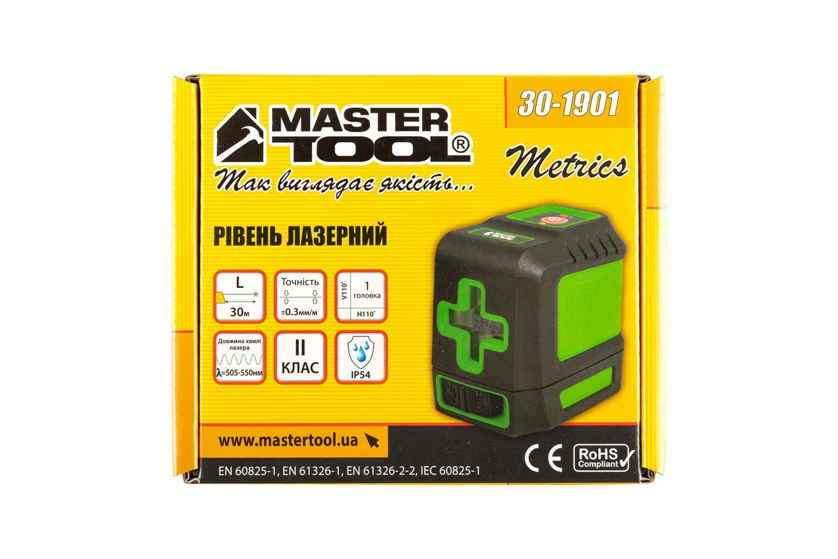 Рівень лазерний MASTERTOOL 30 м ±0.3 мм/м H110°/V110° ±4° GREEN/510 нм клас II IP54 ААх2 сумка 30-1901 view 12