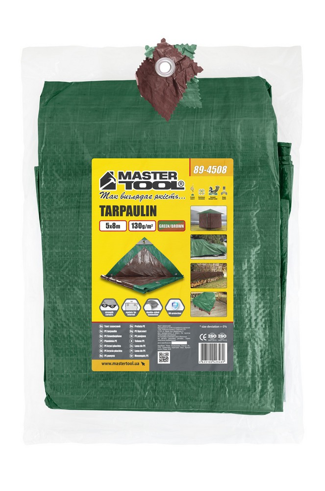 Тент універсальний MASTERTOOL TARPAULIN 5 × 8 м двосторонній 130 г/м² Green/Brown 89-4508 view 2
