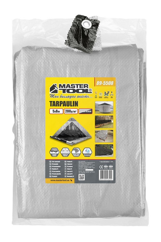 Тент універсальний MASTERTOOL TARPAULIN 5 × 8 м двосторонній 200 г/м² Silver/Black 89-5508 view 2