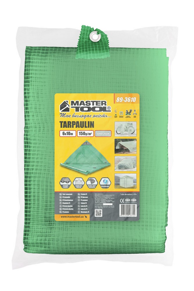 Тент універсальний армований MASTERTOOL TARPAULIN 6 × 10 м 150 г/м² Leno Green 89-3610 view 2