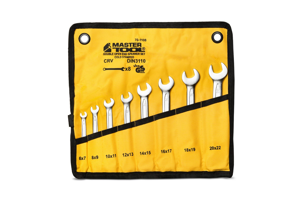 Ключі ріжкові MASTERTOOL набір 8 шт (6-20, 22 мм) 31CrV3 COLD FORGED DIN3110 у чохлі 70-1108 view 1