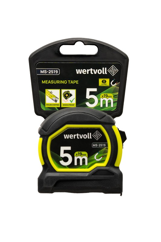 Рулетка WERTVOLL 5 м×19 мм з магнітами фіксатор полотна покриття TPR нейлонове покриття MS-2519 view 7